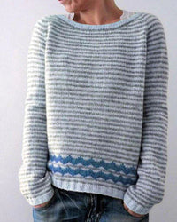 Women's Striped Knit Jumper – Wave Border & Crew Neck | Relaxed Fit