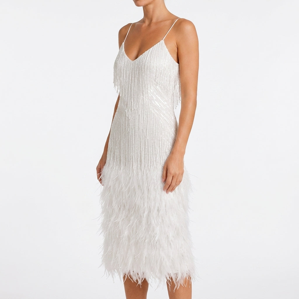 Women's Mini Sequin Dress – White