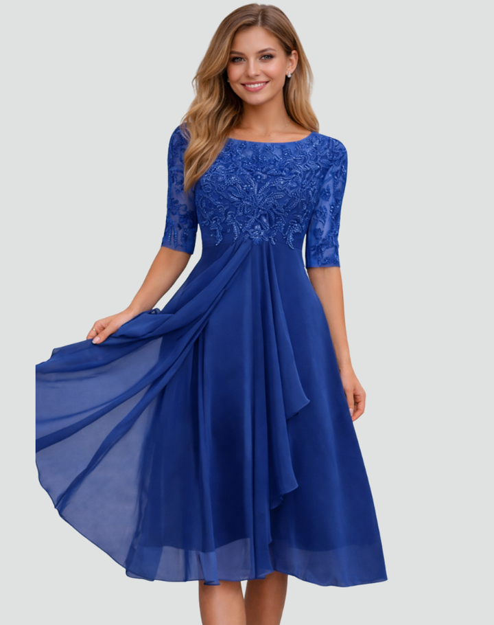 Women's Lace Midi Party Dress – Dark Blue