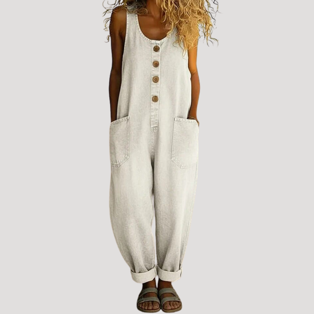Women's Denim Jumpsuit – White
