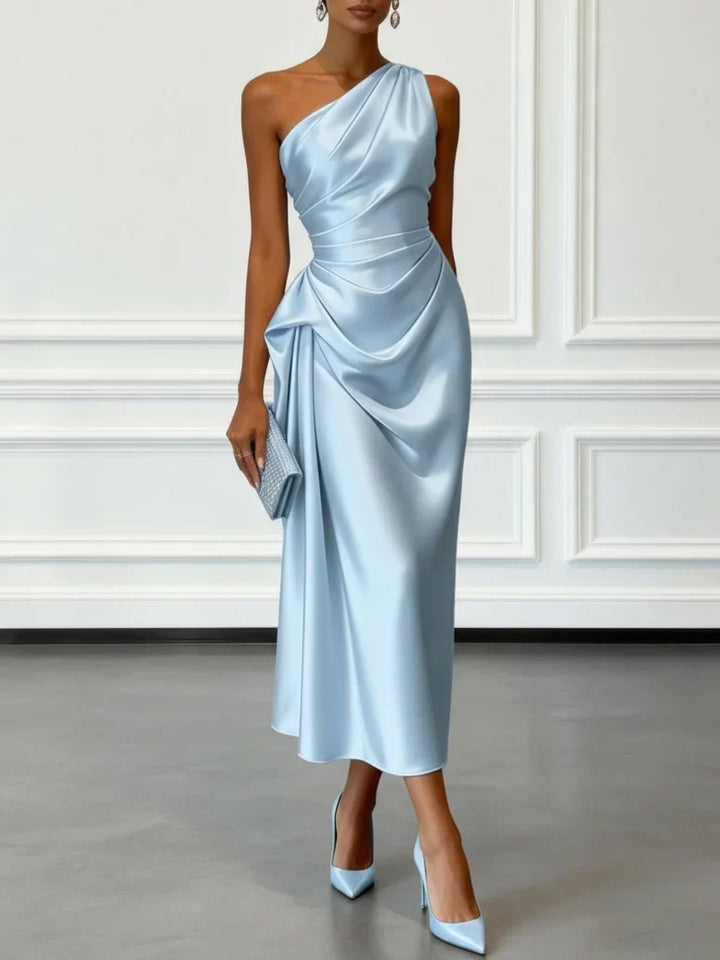 Women's Midi Satin Party Dress – Light Blue