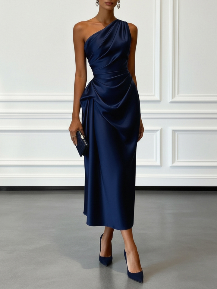 Women's Midi Satin Party Dress – Purplish Blue