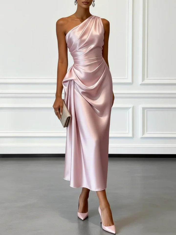 Women's Midi Satin Party Dress – Pink