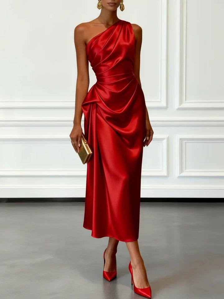 Women's Midi Satin Party Dress – Red