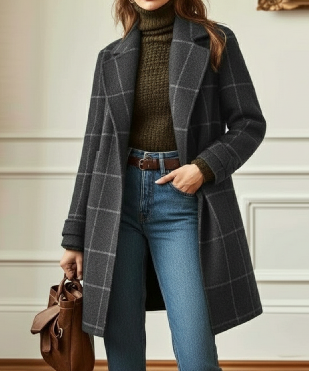 Women's Check Wool-Look Coat – Grey