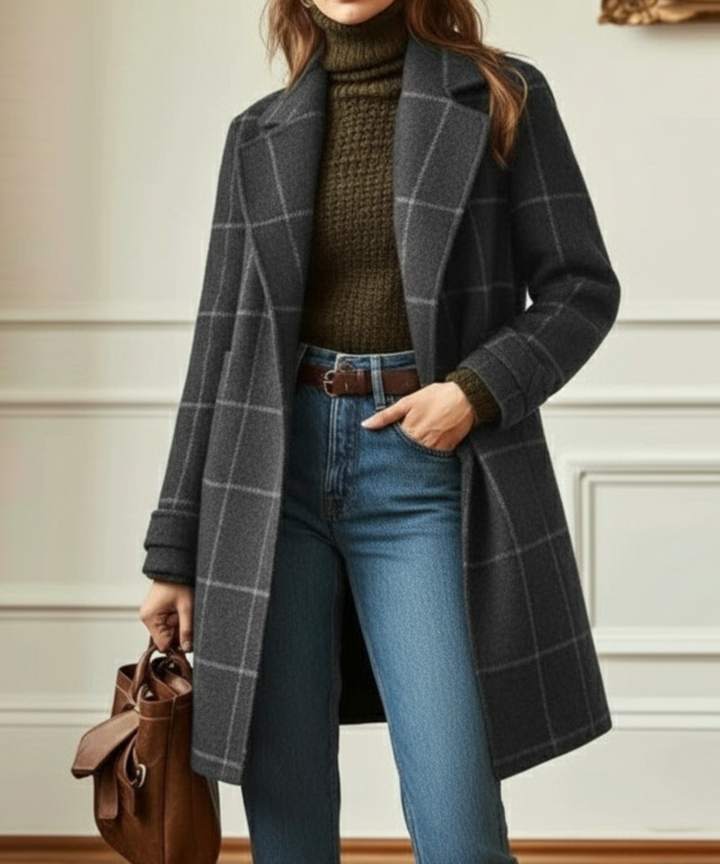 Women's Check Wool-Look Coat – Grey