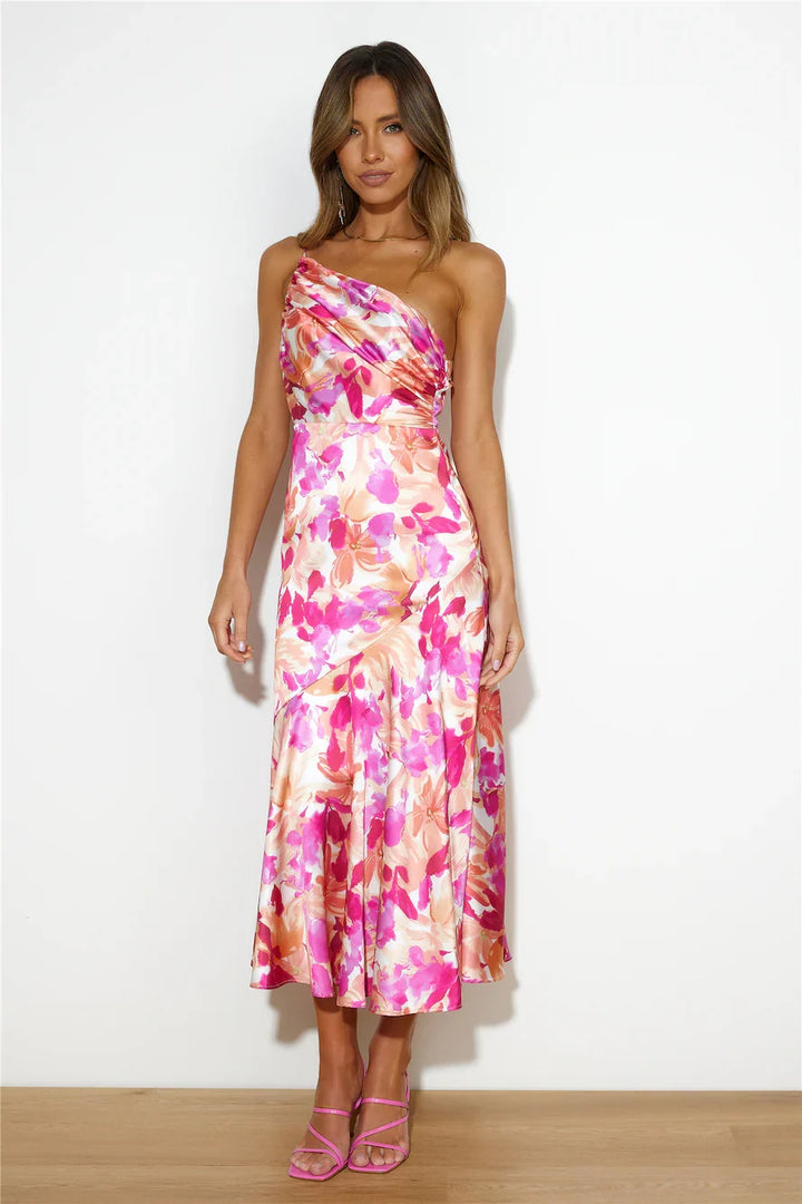 Women's One-Shoulder Midi Dress – Pink