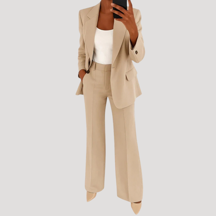 Women's Two-Piece Tailored Trouser Suit – Beige