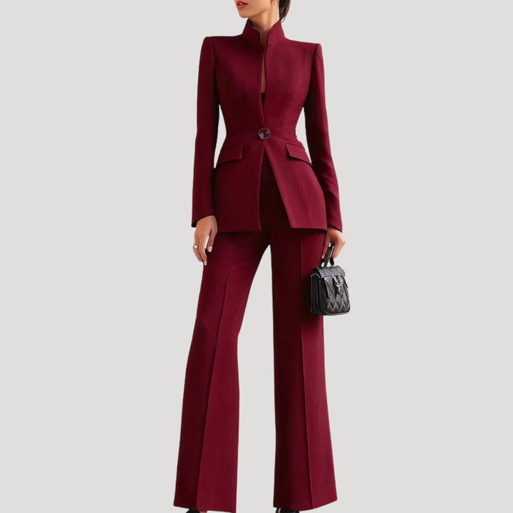 Women's Two-Piece Trouser Suit – Bordeaux Red