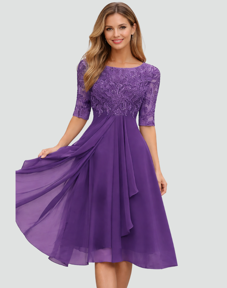 Women's Lace Midi Party Dress – Purple