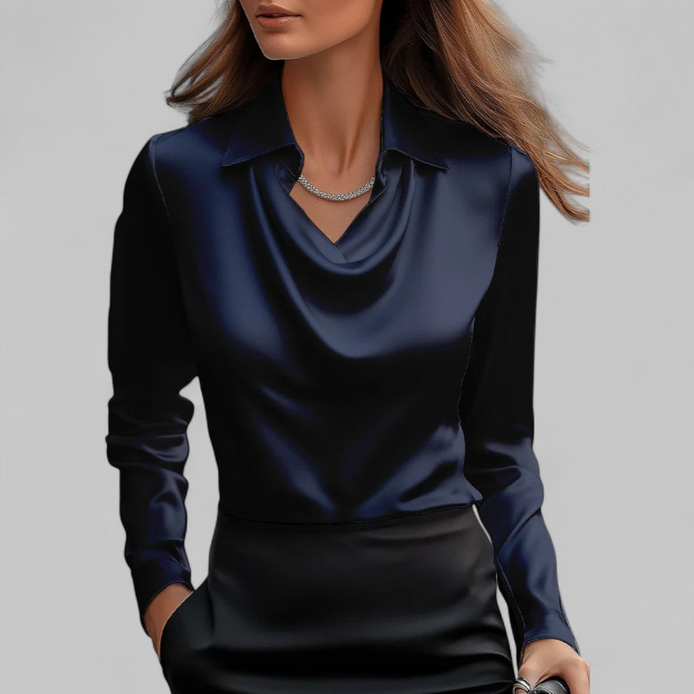 Women's Satin Blouse – Navy Blue