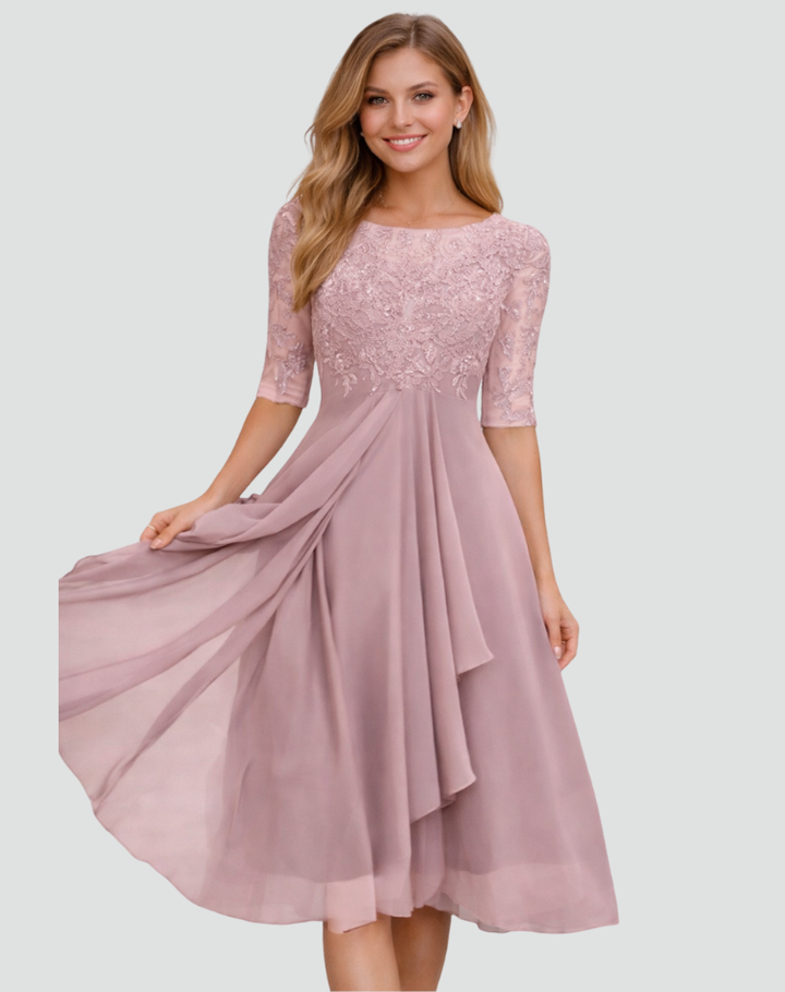 Women's Lace Midi Party Dress – Pink