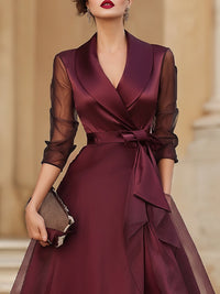 Women's Wrap Midi Dress – Sheer Sleeve & Lightweight | Smart Occasion Midi Dress