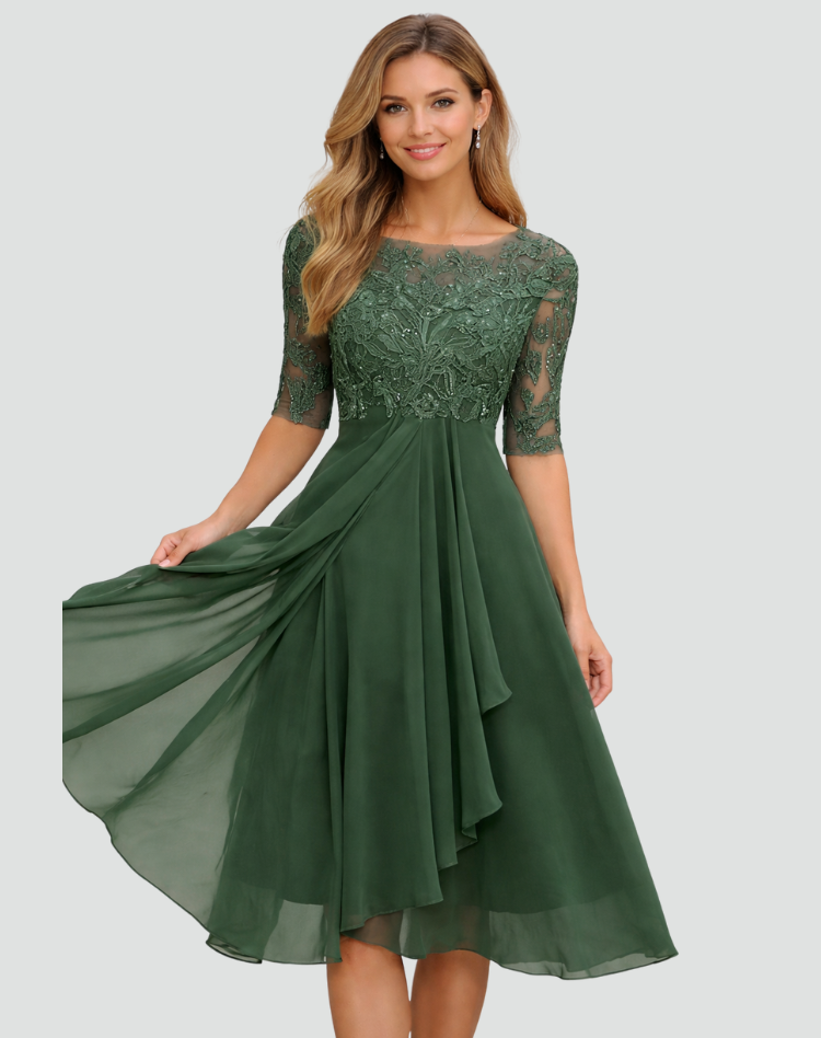 Women's Lace Midi Party Dress – Green