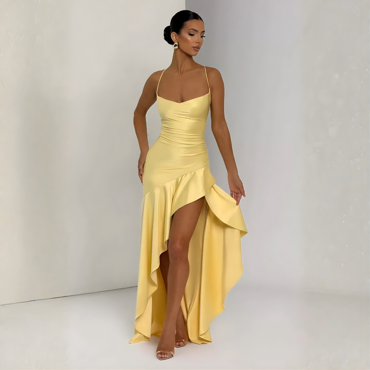 Women's Maxi Satin Party Dress – Yellow