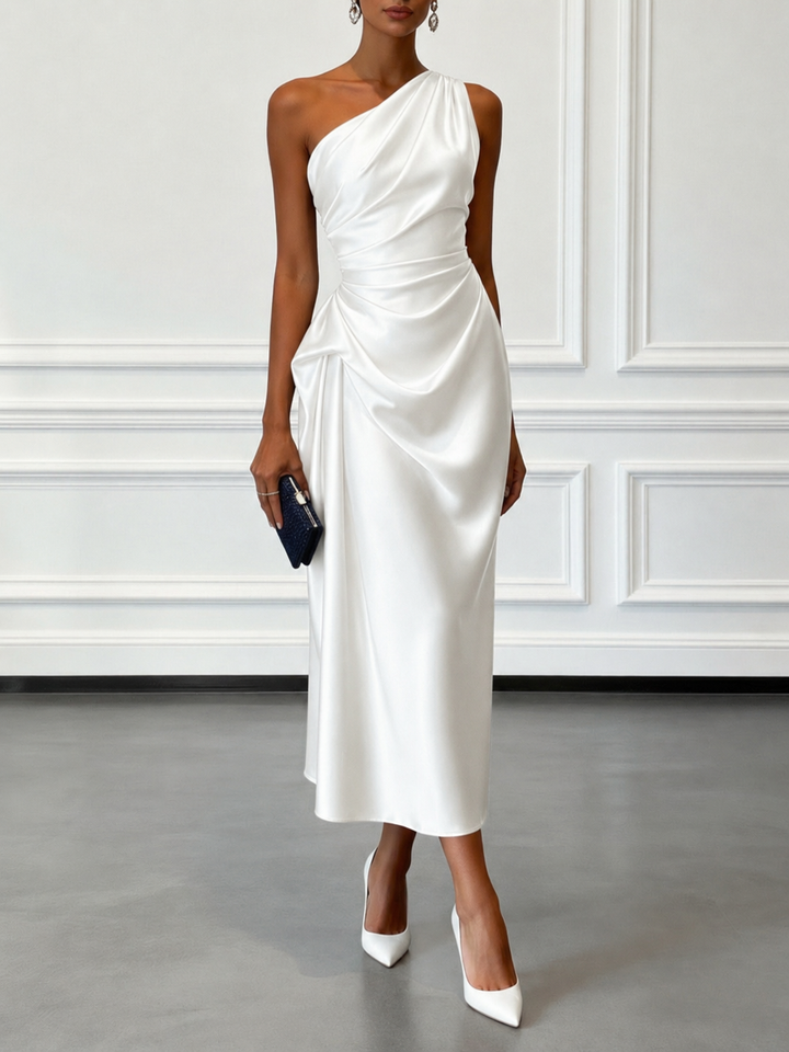 Women's Midi Satin Party Dress – White