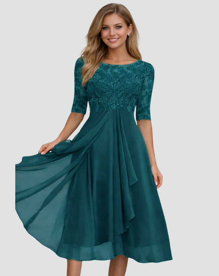 Women's Lace Midi Party Dress – Turquoise