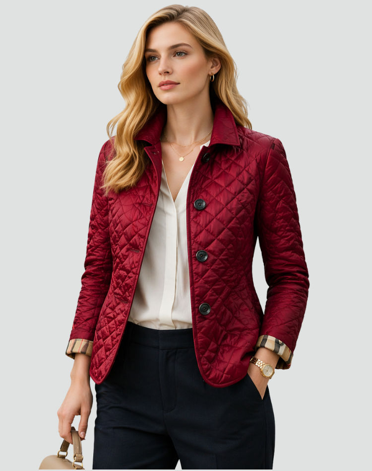 Women's Quilted Puffer Jacket – Dark Red