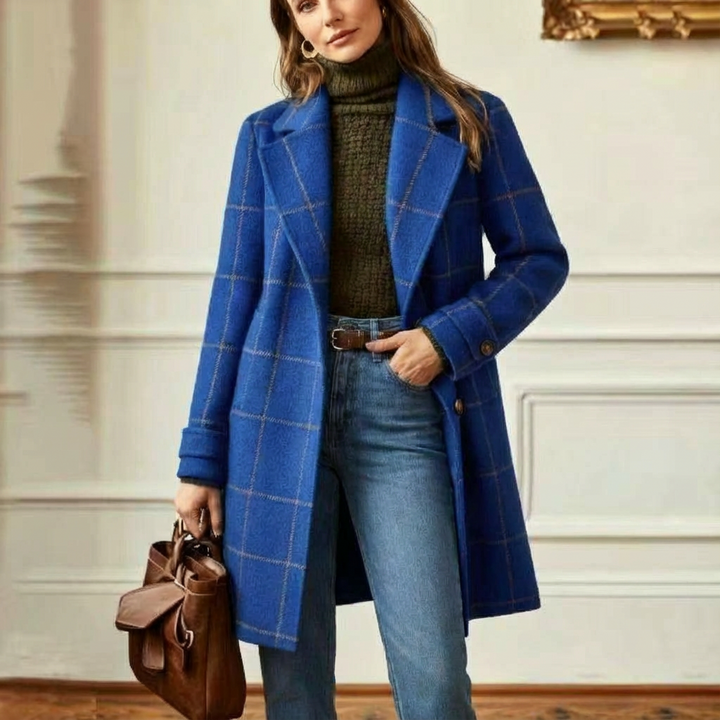 Women's Check Wool-Look Coat – Royal Blue