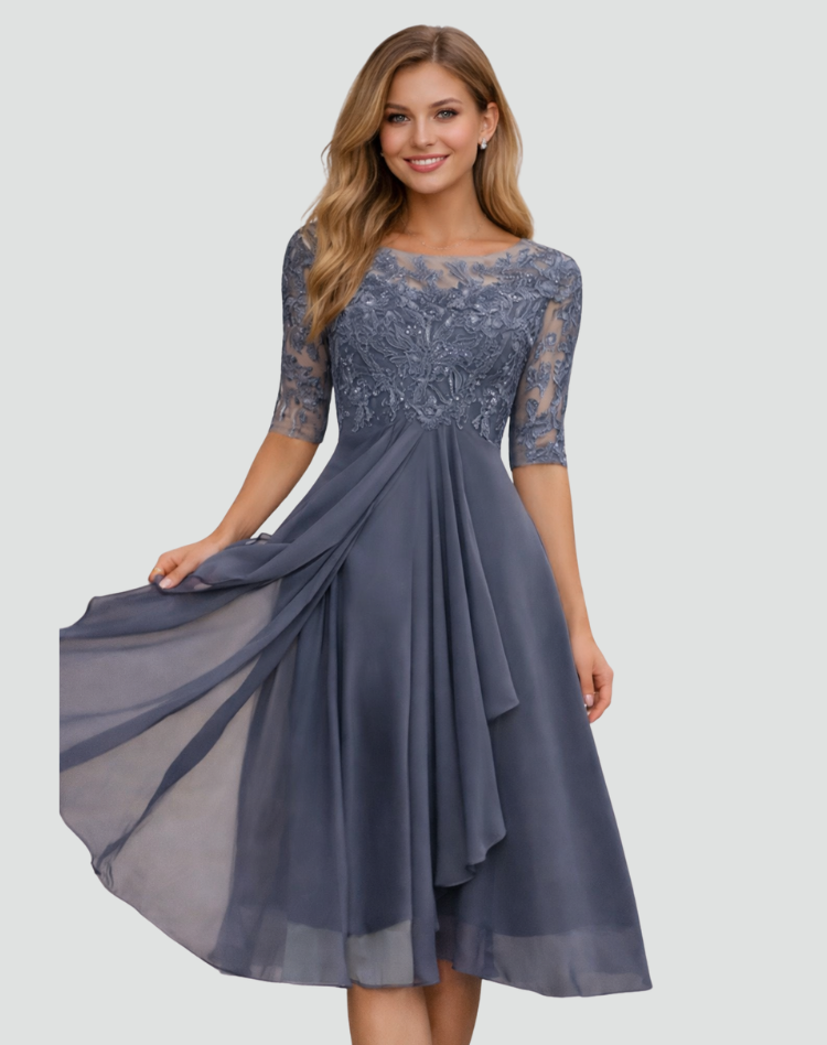 Women's Lace Midi Party Dress – Grey
