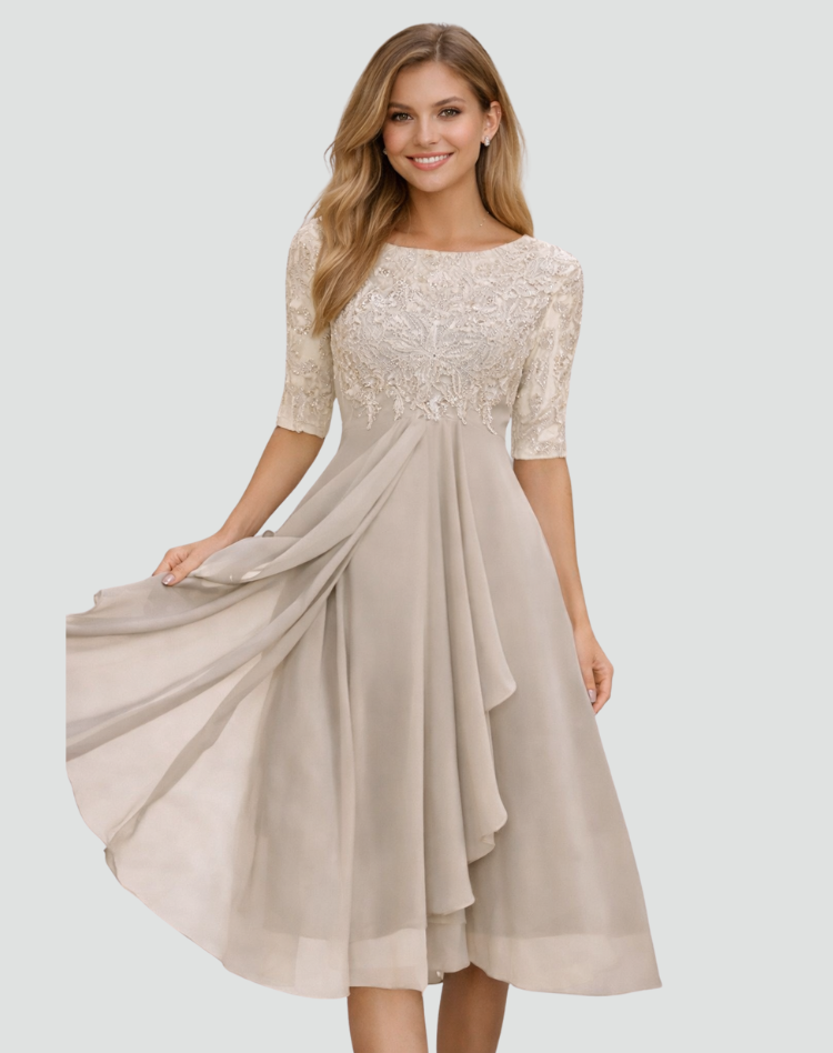 Women's Lace Midi Party Dress – Beige