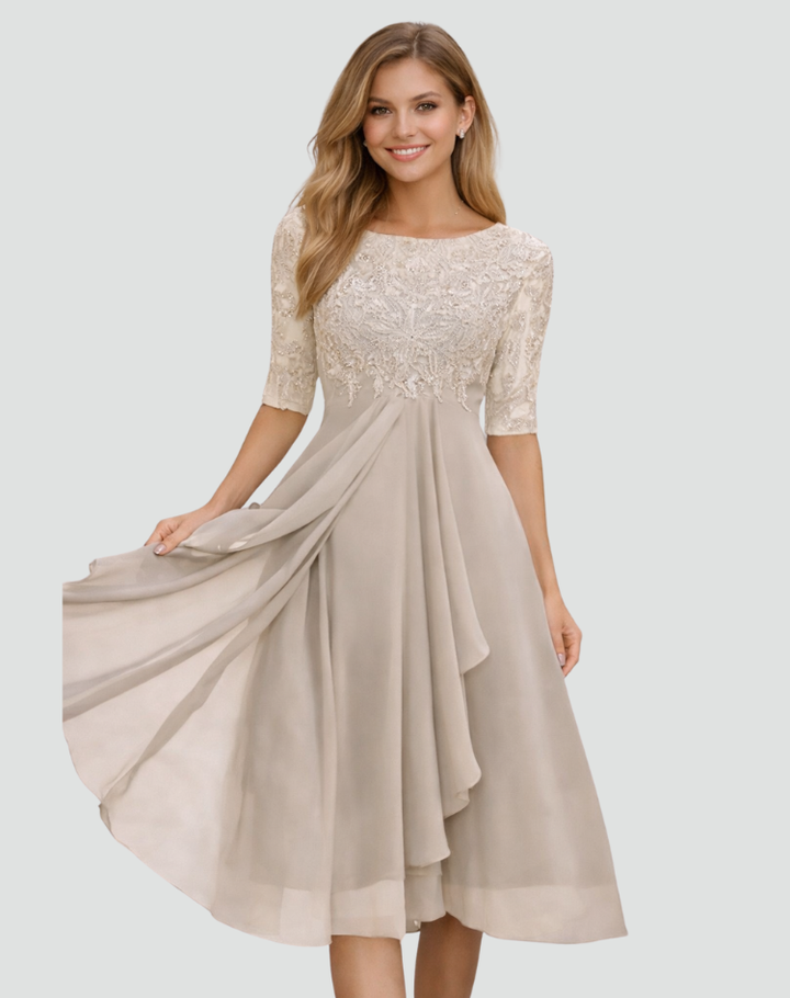 Women's Lace Midi Party Dress – Beige