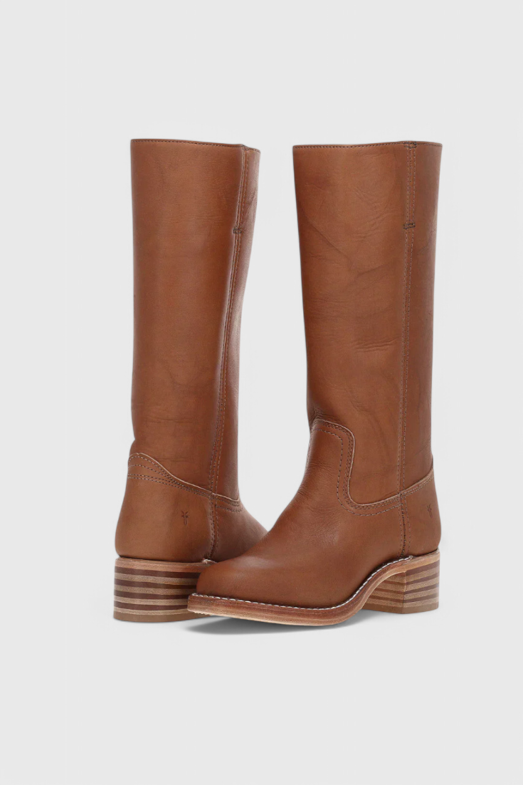 Women's Leather-Look Block Heel Knee High Boots – Brown