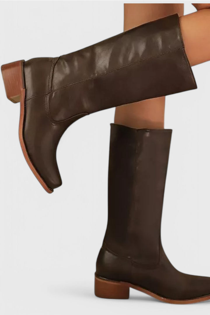 Women's Leather-Look Block Heel Knee High Boots