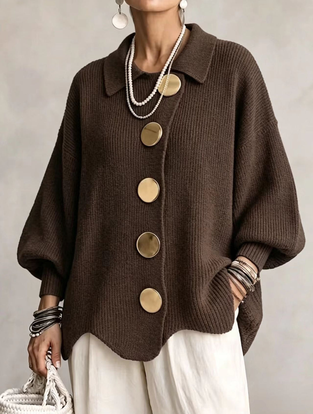 Women's Relaxed Fit Cardigan – Brown