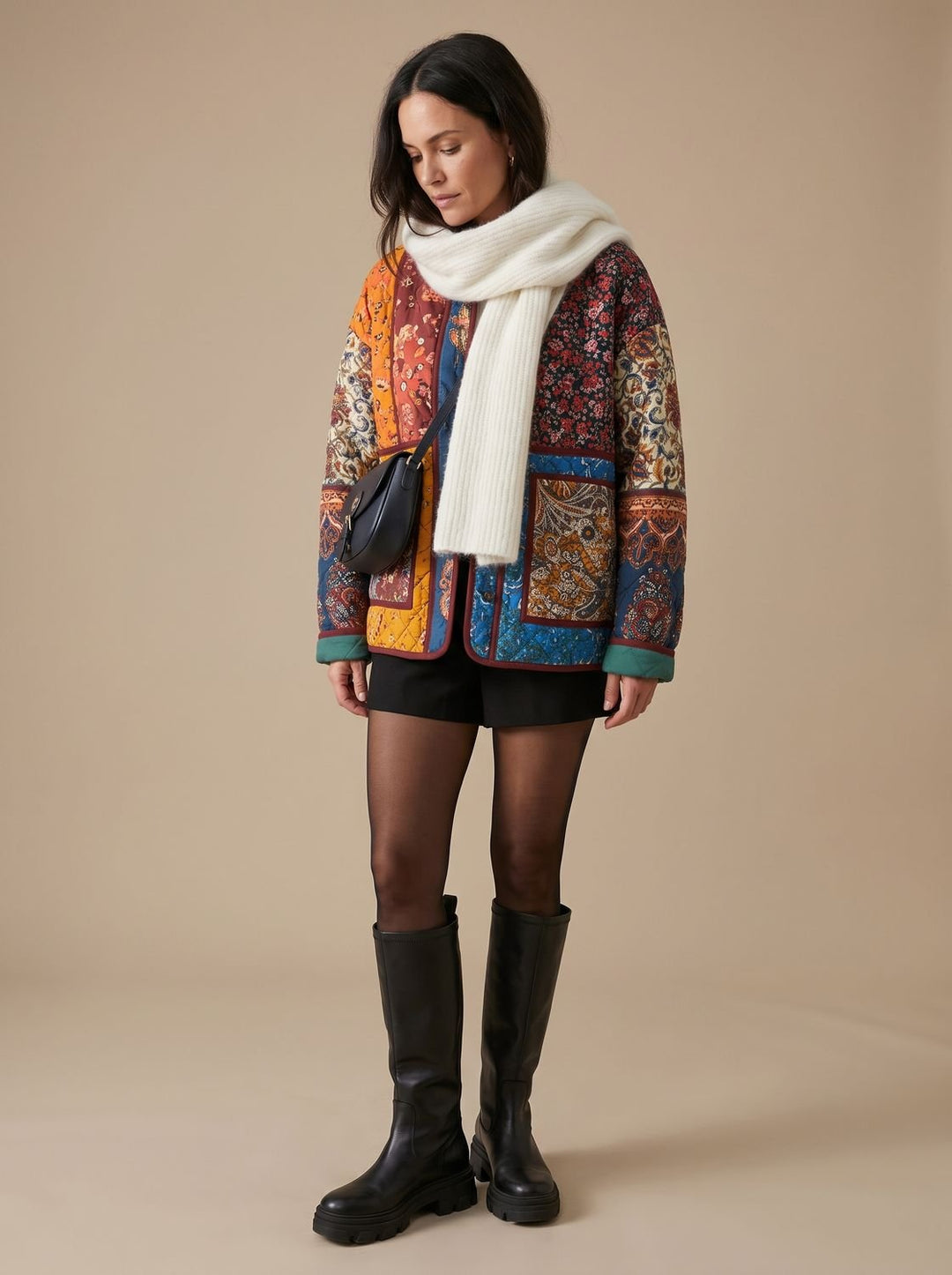 Women's Quilted Puffer Jacket – Dark Patchwork