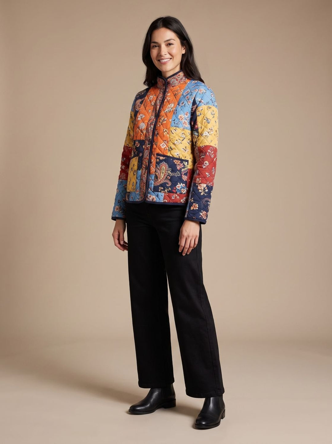 Women's Quilted Puffer Jacket – Bright Patchwork