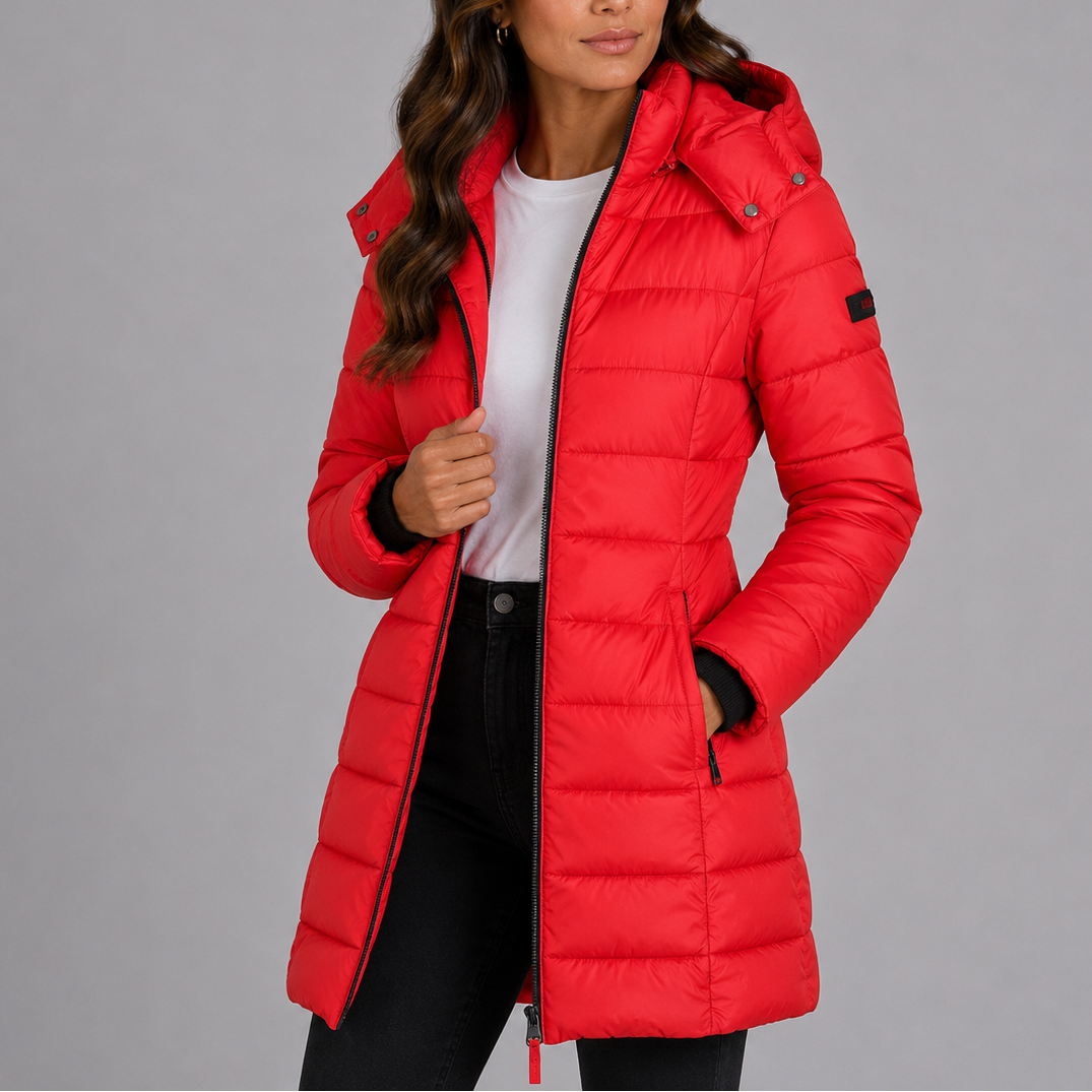 Women's Long Puffer Jacket – Red