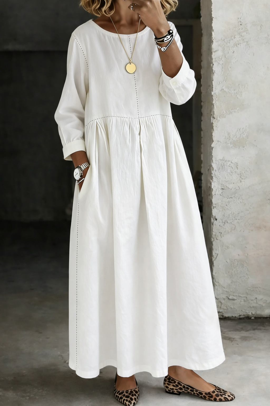 Women's Long Sleeve Maxi Dress – White