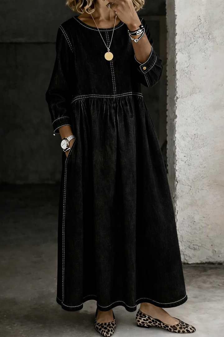 Women's Long Sleeve Maxi Dress – Black
