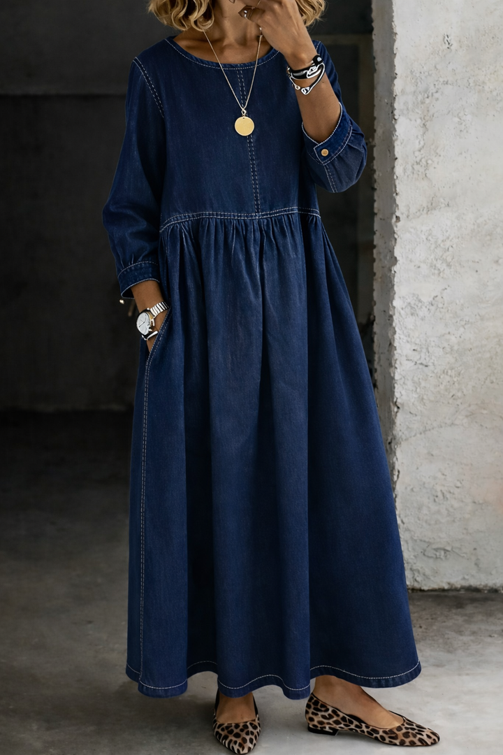 Women's Long Sleeve Maxi Dress – Navy Blue