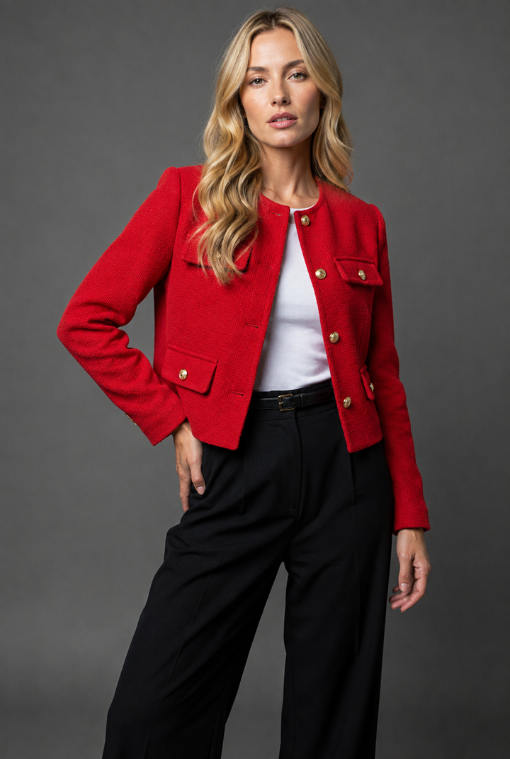 Women's Cropped Wool-Look Blazer – Red