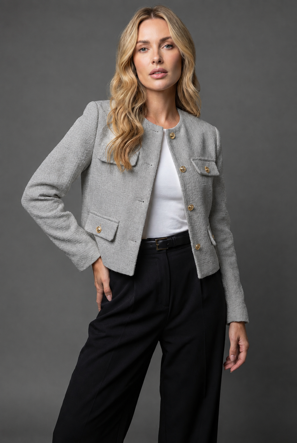 Women's Cropped Wool-Look Blazer – Grey