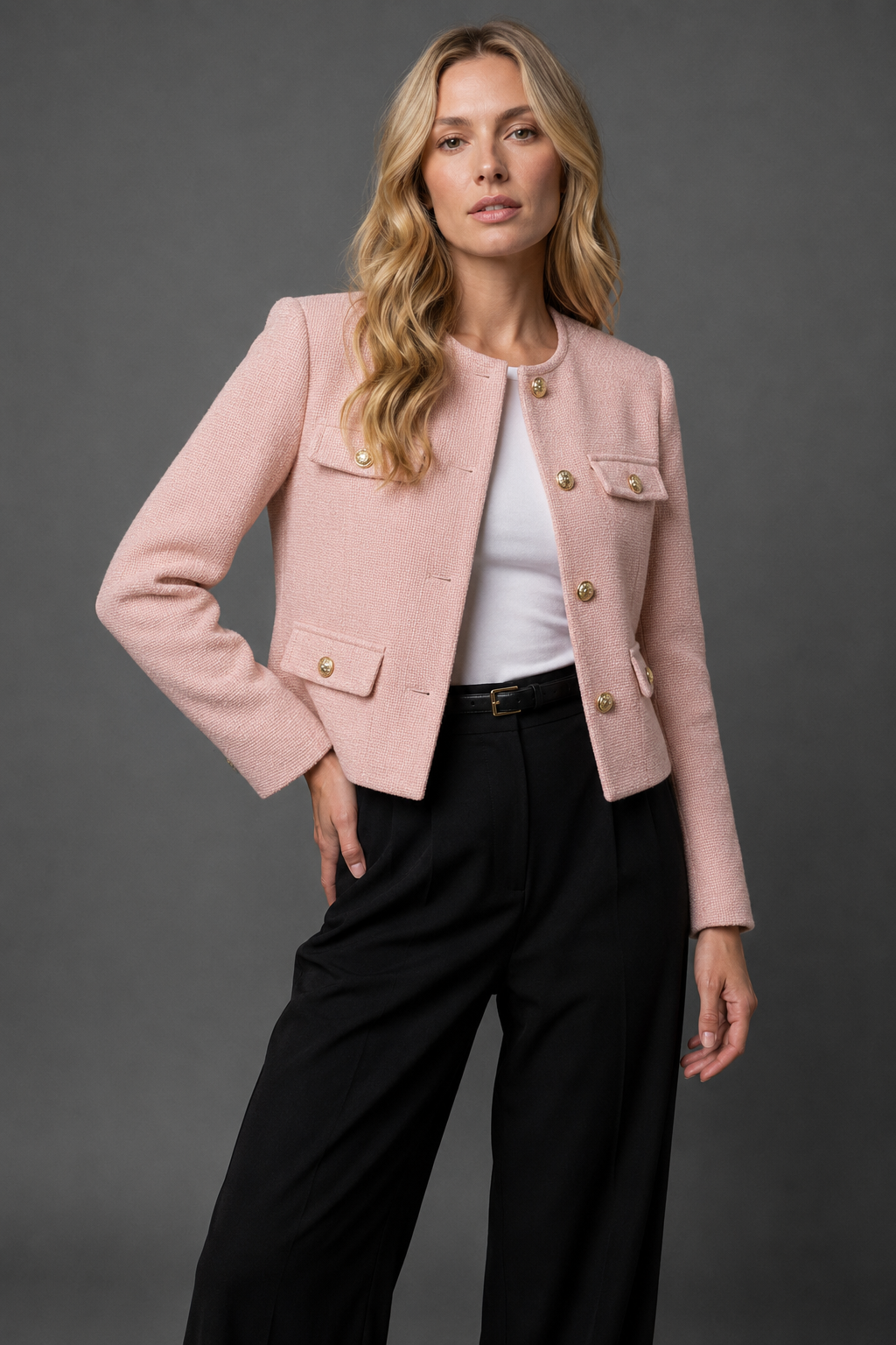 Women's Cropped Wool-Look Blazer – Light Pink
