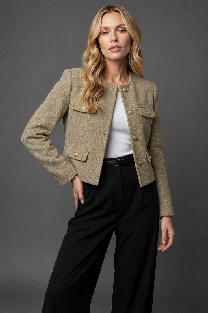 Women's Cropped Wool-Look Blazer – Olive