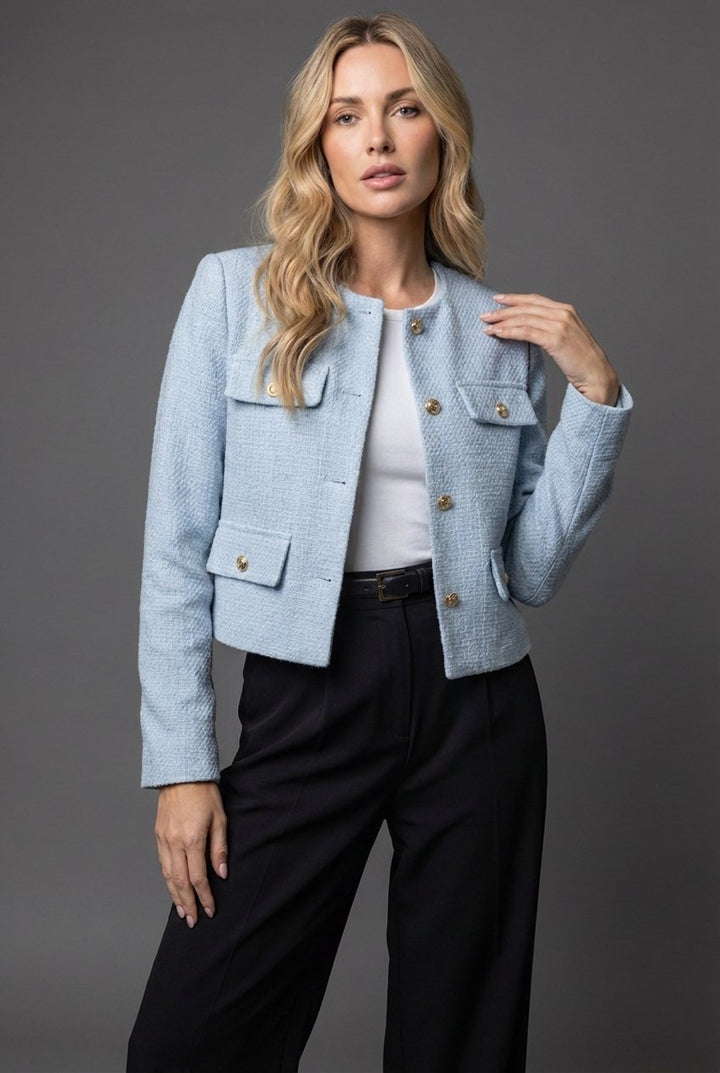 Women's Cropped Wool-Look Blazer – Light Blue