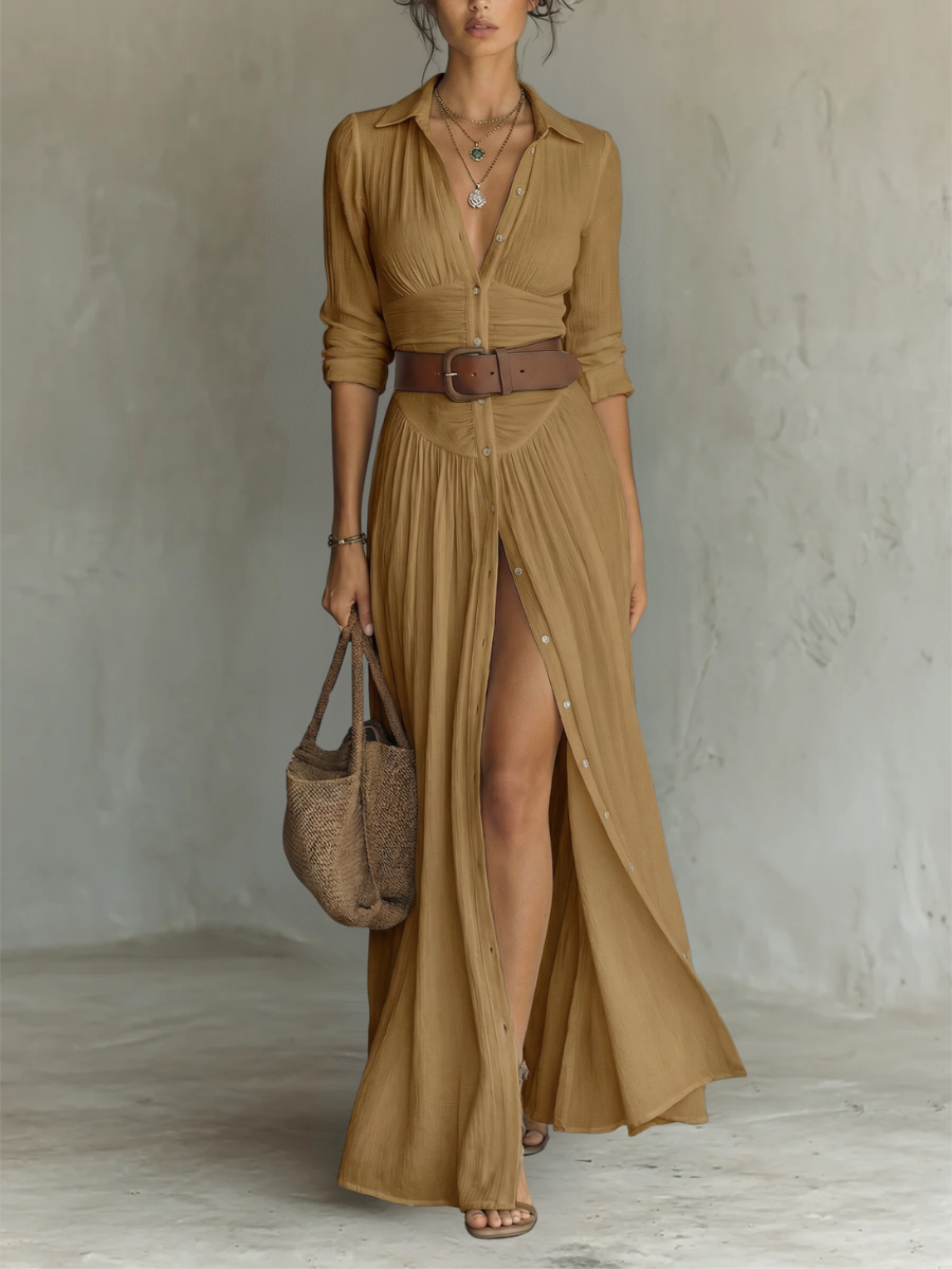 Women's Long Sleeve Midi Dress – Brown