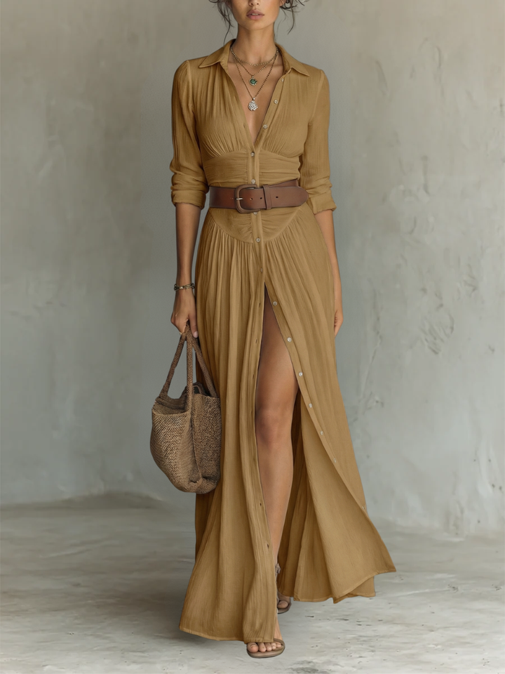 Women's Long Sleeve Midi Dress – Brown