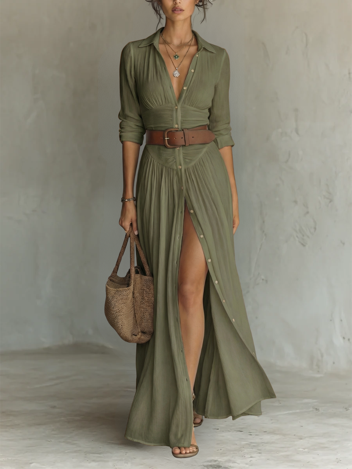 Women's Long Sleeve Midi Dress – Green