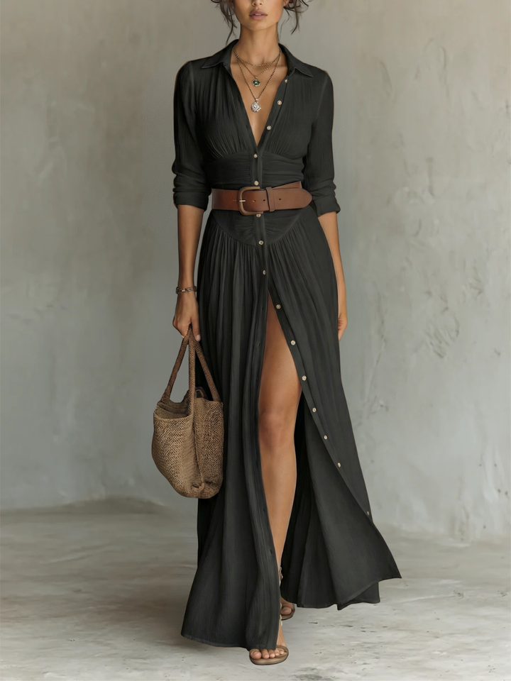 Women's Long Sleeve Midi Dress – Black