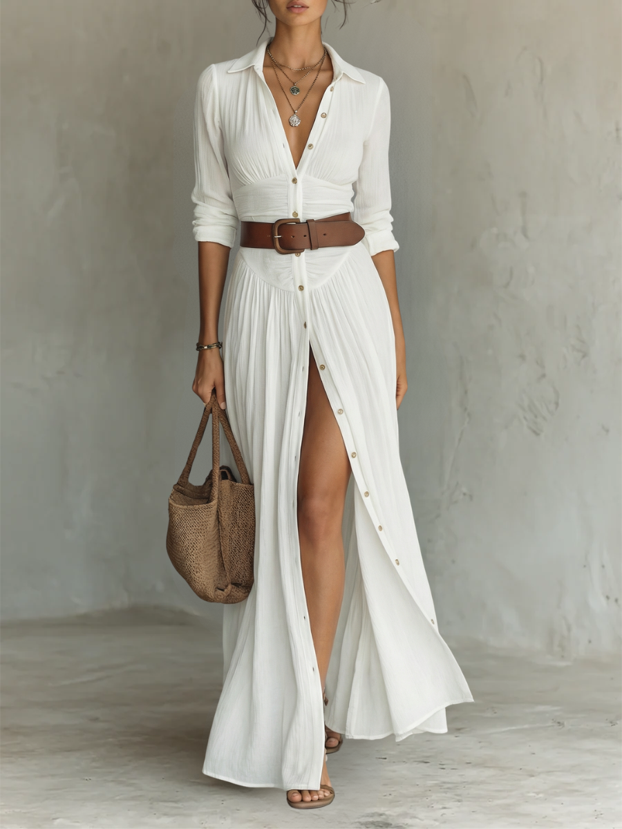 Women's Long Sleeve Midi Dress – White