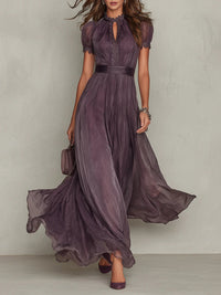 Women's Maxi Satin Party Dress – Belted, Lace & Chiffon | Christmas Party & Evening Dress