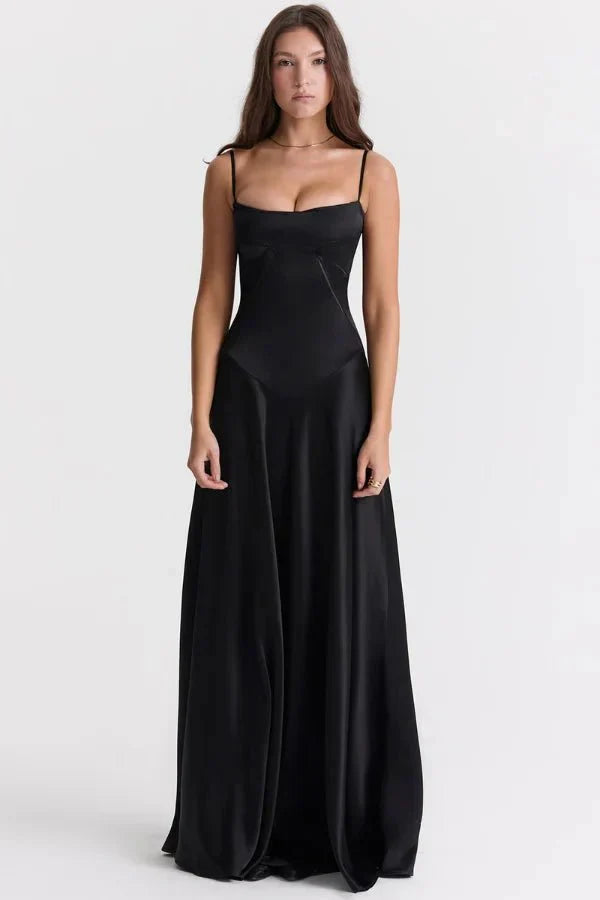 Women's Maxi Satin Party Dress – Black