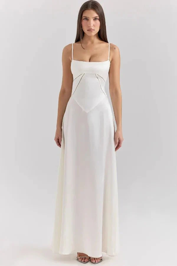 Women's Maxi Satin Party Dress – Ivory
