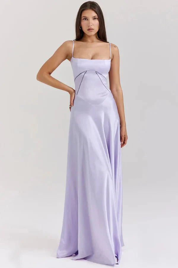 Women's Maxi Satin Party Dress – Purple