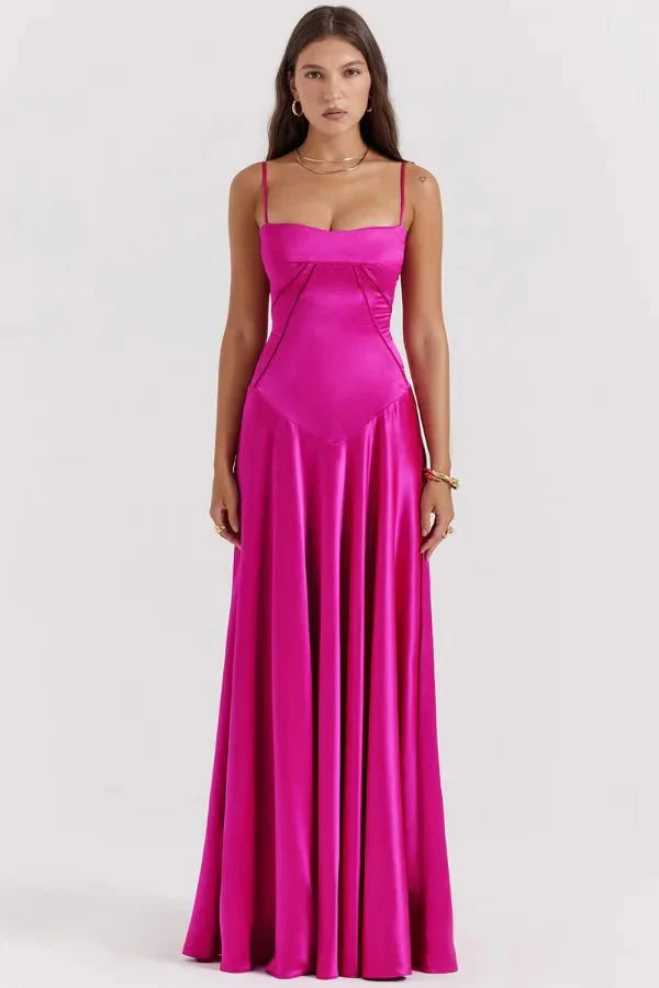 Women's Maxi Satin Party Dress – Pink